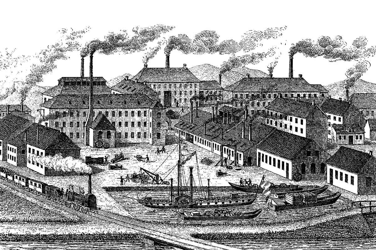 Cette lithographie d’Engelmann Pères & Fils, représentant la Fonderie en 1845, est conservée au Musée historique de Mulhouse.