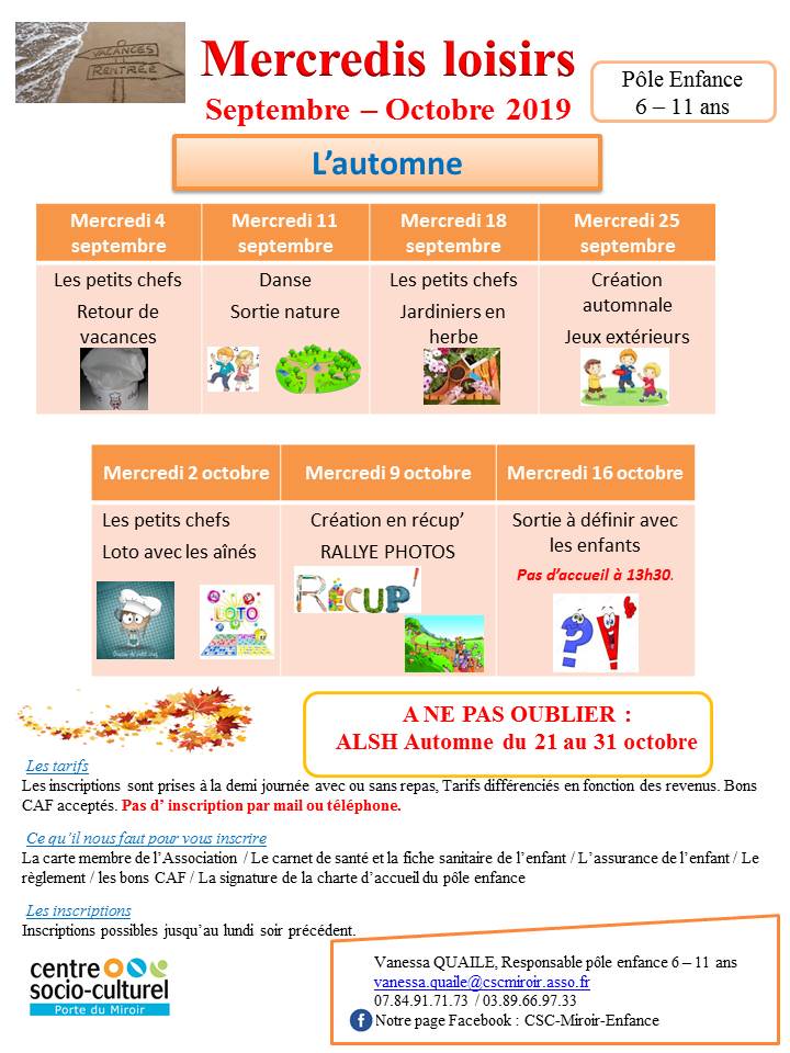 Mercredis loisirs au CSC Porte du Miroir