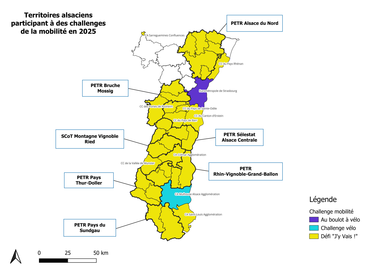 Territoires alsaciens participant à des challenges de la mobilité en 2025