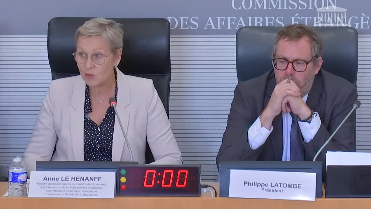 Anne Le Hénanff, ministre délégué chargé de l'Intelligence artificielle et du Numérique et Philippe Latombe, président de la Commission d'enquête sur les dépendances structurelles et les vulnérabilités systémiques dans le secteur du numérique et les risques pour l’indépendance de la France