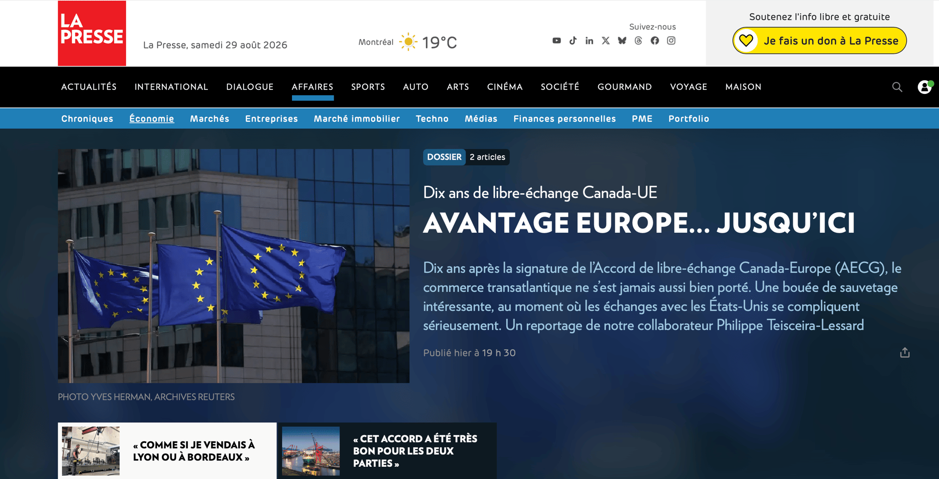 La CCFC dans le dossier de La Presse sur les dix ans de l'AECG (CETA)